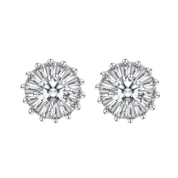 S925 Sterling Silver Moissanite Sunflower Stud Earrings - Elegant and Versatile, Simple and Stylish Earrings