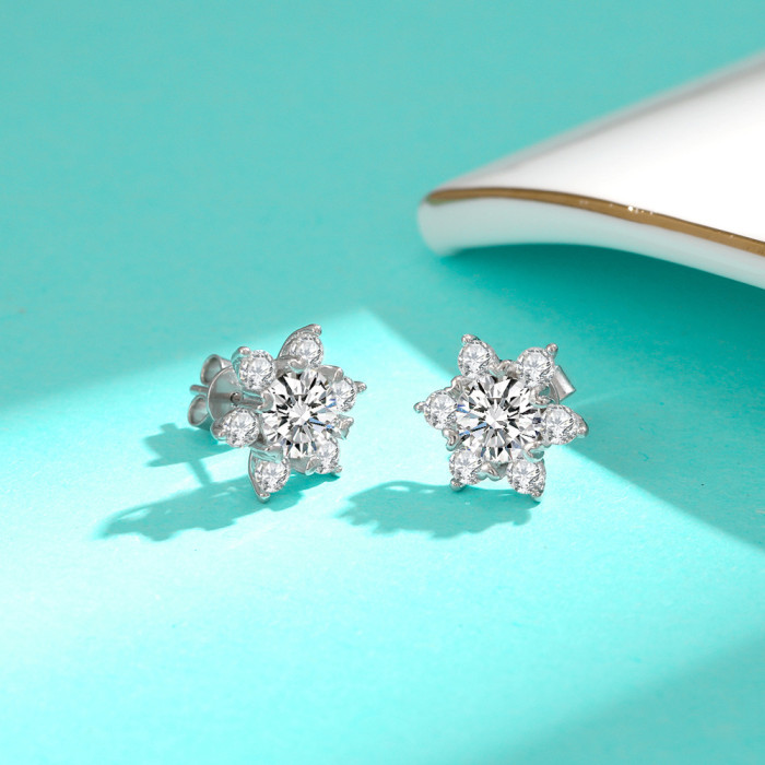 S925 Sterling Silver Moissanite Stud Earrings, Six-Pointed Star Full Diamond Earrings, Fashionable Cuff Earrings