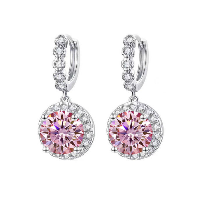 S925 Sterling Silver Moissanite Round Fashion Earrings for Women, Simple and Stylish Tassel Round Bag Earrings
