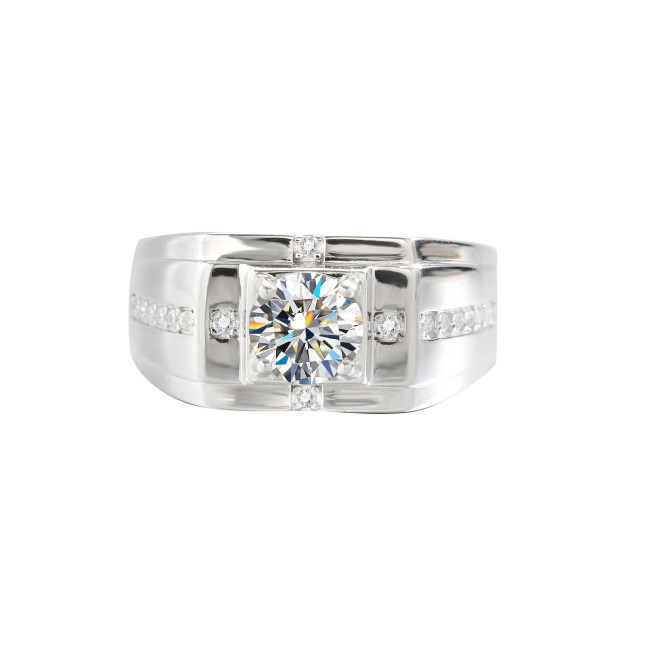Moissanite Open Prong Ring for Men, S925 Sterling Silver, Personalized, Simple, Stylish, Elegant, Classic, Trendy