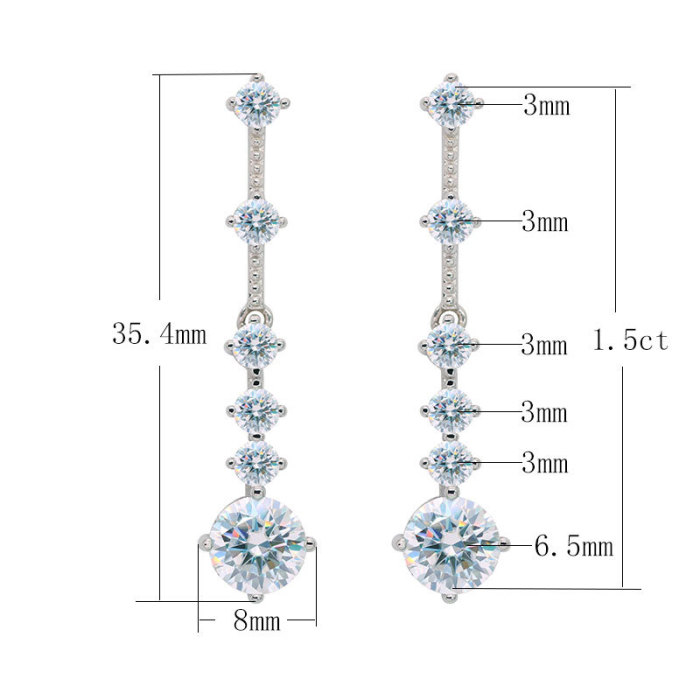 Moissanite earrings with silver needles, elegant and heavy-duty long tassel earrings, S925 sterling silver women's earrings and ear clips.