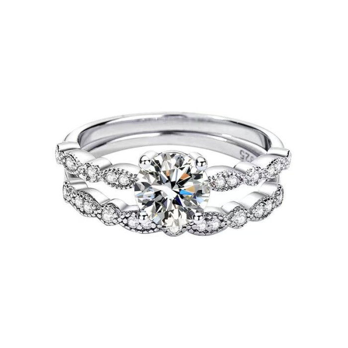 S925 Sterling Silver Colored Moissanite Ring for Women, Light Luxury Fashion, One Piece Can Be Worn Two Ways, Stackable Ring, Hot Selling