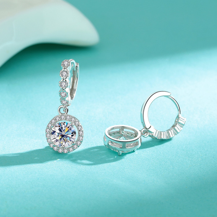 S925 Sterling Silver Moissanite Round Fashion Earrings for Women, Simple and Stylish Tassel Round Bag Earrings