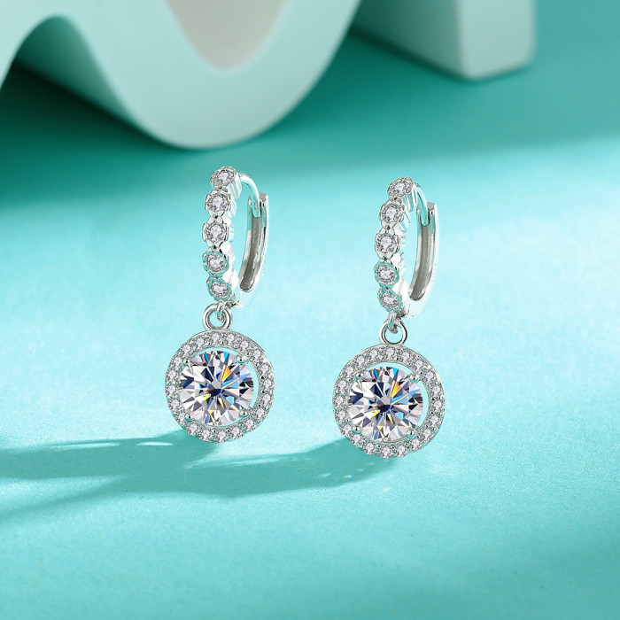 S925 Sterling Silver Moissanite Round Fashion Earrings for Women, Simple and Stylish Tassel Round Bag Earrings