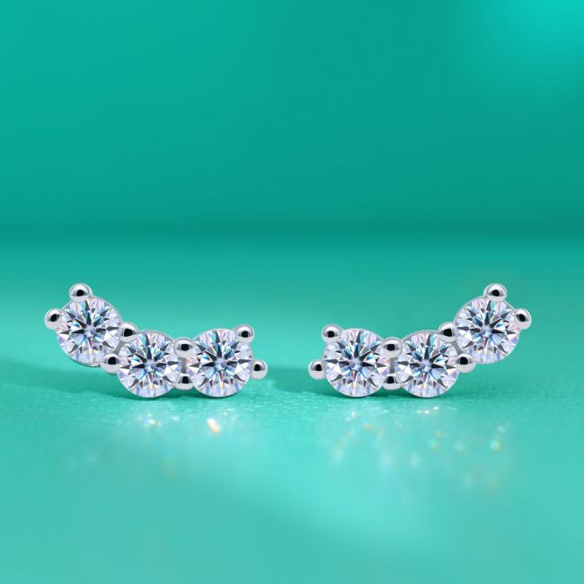 Women's Moissanite Stud Earrings, 925 Sterling Silver, Summer Style, Niche Design, Symmetrical Three Diamonds, Exquisite, Simple, and Cool Style