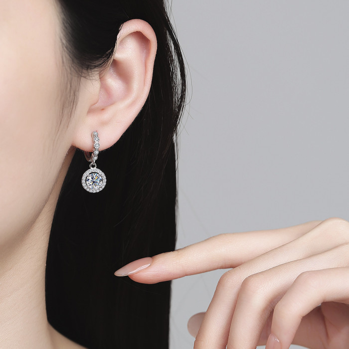 S925 Sterling Silver Moissanite Round Fashion Earrings for Women, Simple and Stylish Tassel Round Bag Earrings