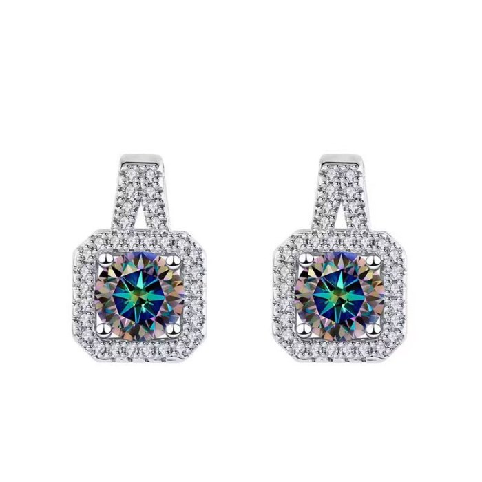 S925 sterling silver luxury design handbag-shaped stud earrings, stylish square earrings with a sophisticated feel, small sugar cube stud earrings.