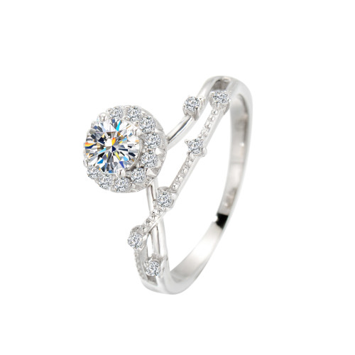 Moissanite Ring for Women, S925 Sterling Silver, Starry Shine, Simple and Fashionable, Delicate Small Design with Micro Pave