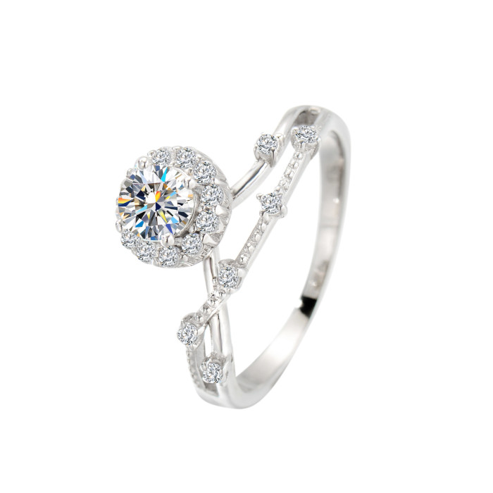 Moissanite Ring for Women, S925 Sterling Silver, Starry Shine, Simple and Fashionable, Delicate Small Design with Micro Pave