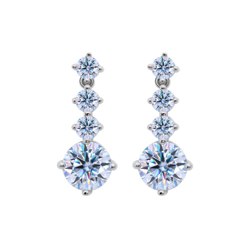 Moissanite earrings with silver needles, elegant and heavy-duty long style, S925 sterling silver, round design for women.