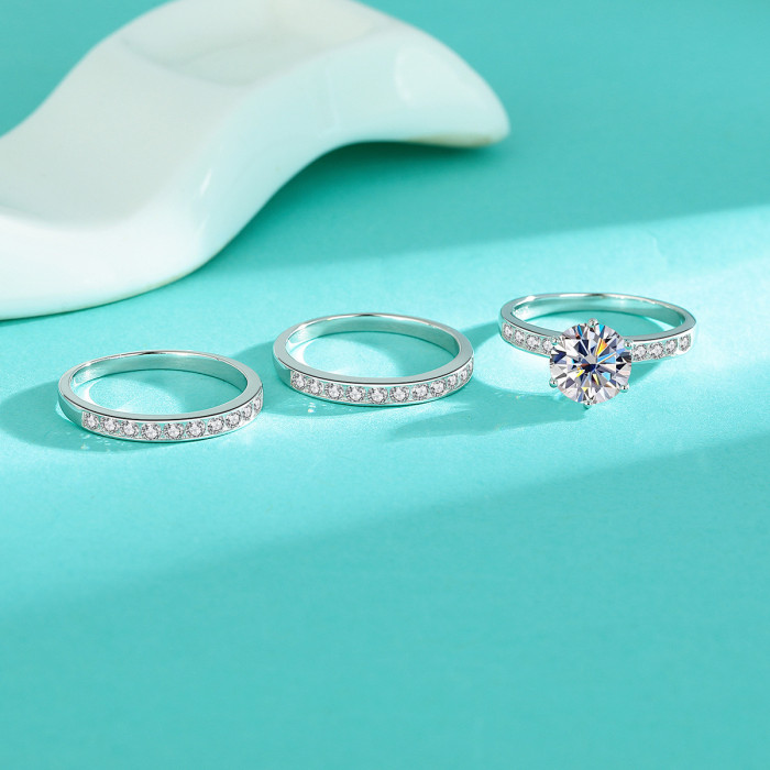 S925 sterling silver versatile triple-wear high-fashion ring, new 2-carat moissanite stackable design