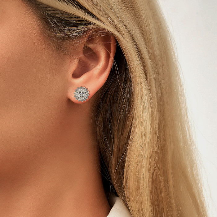 S925 Sterling Silver Moissanite Sunflower Stud Earrings - Elegant and Versatile, Simple and Stylish Earrings