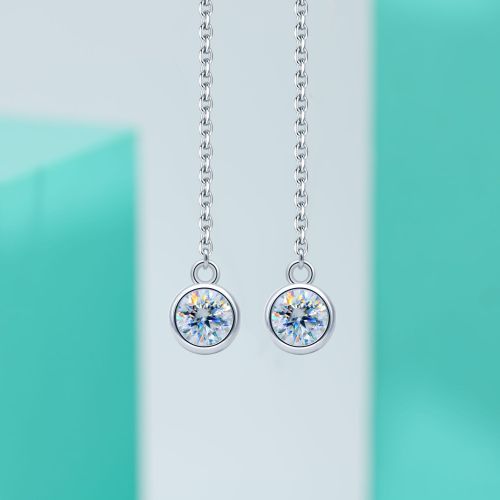 Moissanite long tassel earrings for women, S925 sterling silver, small and delicate, simple round bubble earrings.