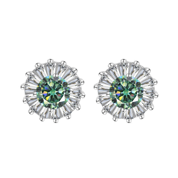 S925 Sterling Silver Moissanite Sunflower Stud Earrings - Elegant and Versatile, Simple and Stylish Earrings