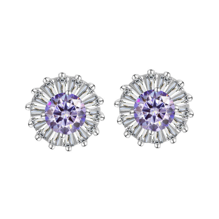 S925 Sterling Silver Moissanite Sunflower Stud Earrings - Elegant and Versatile, Simple and Stylish Earrings