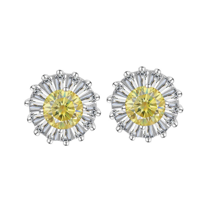 S925 Sterling Silver Moissanite Sunflower Stud Earrings - Elegant and Versatile, Simple and Stylish Earrings