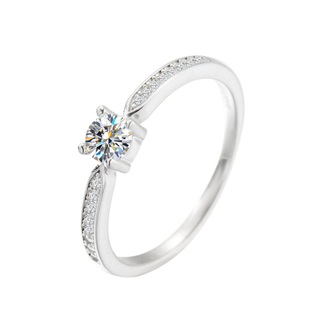 Moissanite Ring for Women S925 Simple Fashion Four-Prong Luxe Small Delicate Micro-Set Personalized Trendy Stackable Ring