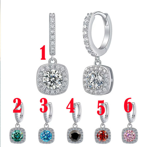 S925 Sterling Silver Fashionable Luxury Small Sugar Cube Earrings, Niche Design, High-End Moissanite Earrings and Clips for Women