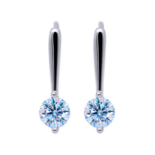 Long Moissanite Single Diamond U-Shaped Earrings for Women, S925 Sterling Silver, Simple Korean Style, Elegant and High-End Ear Hooks