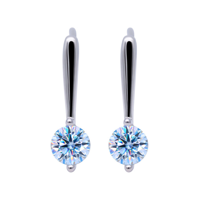 Long Moissanite Single Diamond U-Shaped Earrings for Women, S925 Sterling Silver, Simple Korean Style, Elegant and High-End Ear Hooks