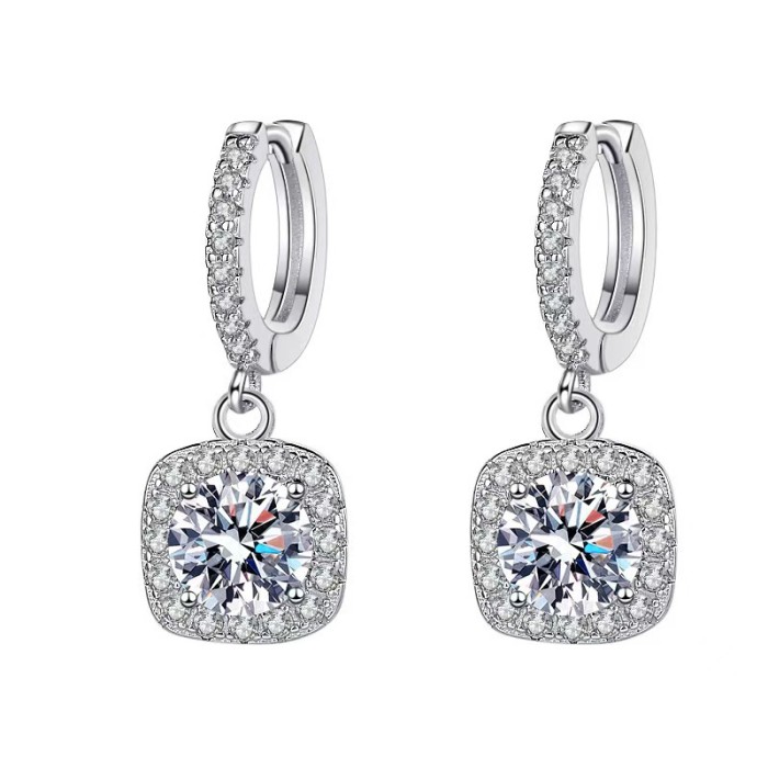S925 Sterling Silver Fashionable Luxury Small Sugar Cube Earrings, Niche Design, High-End Moissanite Earrings and Clips for Women