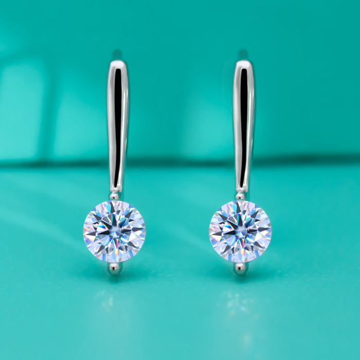 Long Moissanite Single Diamond U-Shaped Earrings for Women, S925 Sterling Silver, Simple Korean Style, Elegant and High-End Ear Hooks