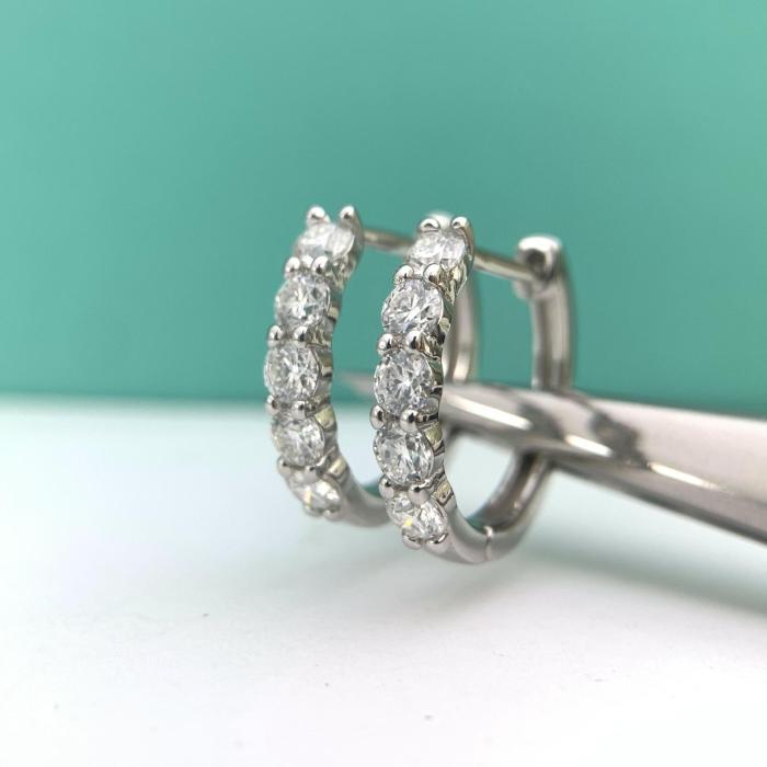 Sterling silver S925 round moissanite earrings with pavé diamonds, elegant and unique style for women.