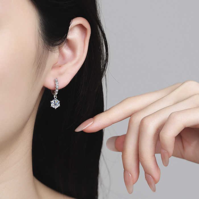 S925 Sterling Silver Moissanite Classic Six-Prong Earrings - Versatile High-End Earrings & Dangling Jewelry