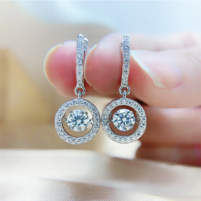 Moissanite delicate earrings, elegant heavy-duty S925 sterling silver women's round drop earrings