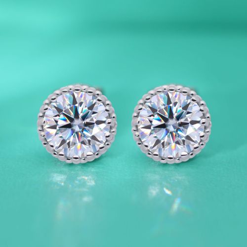 S925 Sterling Silver Moissanite Mesh Stud Earrings for Women - Niche Design, Elegant and Sophisticated Round Diamond Earrings
