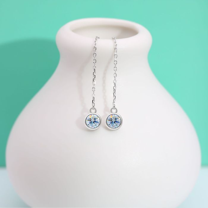 Moissanite long tassel earrings for women, S925 sterling silver, small and delicate, simple round bubble earrings.
