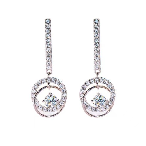 Moissanite Earrings with Silver Needles, Elegant Heavy Craftsmanship, Long Style, S925 Sterling Silver, Women's Double Ring Circular Design, Beating Heart Design