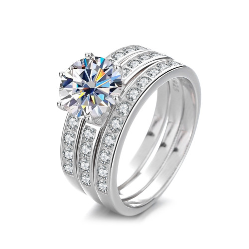 S925 sterling silver versatile triple-wear high-fashion ring, new 2-carat moissanite stackable design