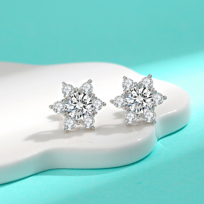 S925 Sterling Silver Moissanite Stud Earrings, Six-Pointed Star Full Diamond Earrings, Fashionable Cuff Earrings