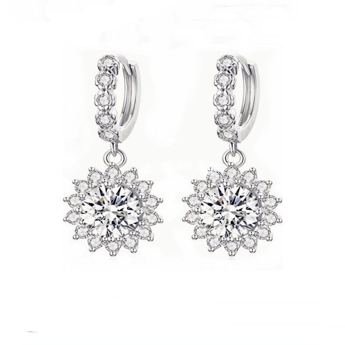 Sterling silver S925 moissanite sunflower design tassel earrings, understated luxury floral earrings
