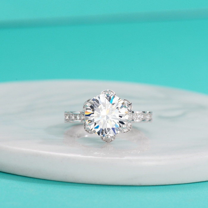 Luxury Lightly Elegant 925 Sterling Silver 5-Carat Moissanite Bud Ring Women's Engagement Diamond Ring Jewelry