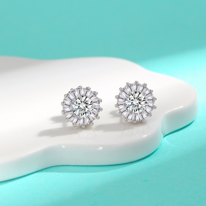 S925 Sterling Silver Moissanite Sunflower Stud Earrings - Elegant and Versatile, Simple and Stylish Earrings