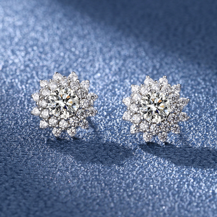 S925 Sterling Silver Moissanite Sunflower Earrings for Women - Simple and Luxurious Design
