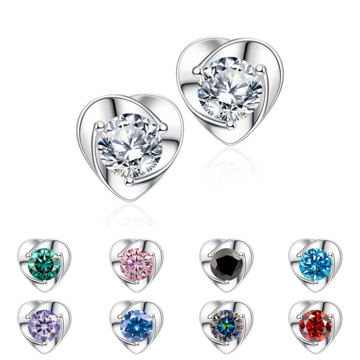 S925 Sterling Silver Moissanite Diamond Heart-Shaped Stud Earrings, Blooming Heart Earrings, Heart-Shaped