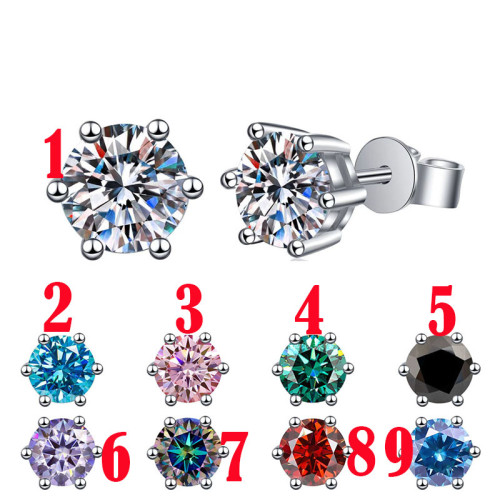 Classic six-prong moissanite stud earrings for women, sterling silver, simple, stylish, versatile, and high-end S925 earrings.