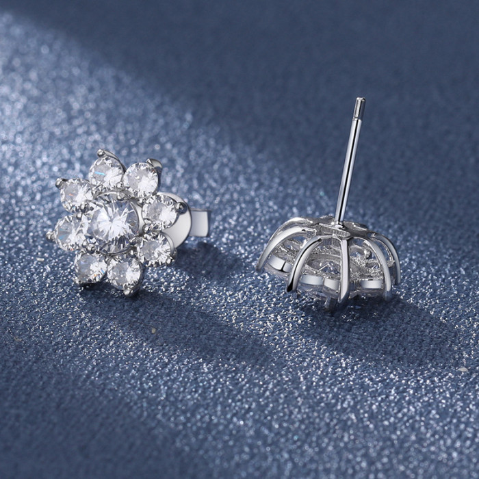 S925 Sterling Silver Moissanite Sunflower Earrings for Women - Stylish, Elegant, Versatile Flower Earrings