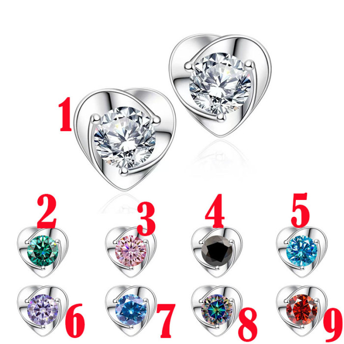 S925 Sterling Silver Moissanite Diamond Heart-Shaped Stud Earrings, Blooming Heart Earrings, Heart-Shaped