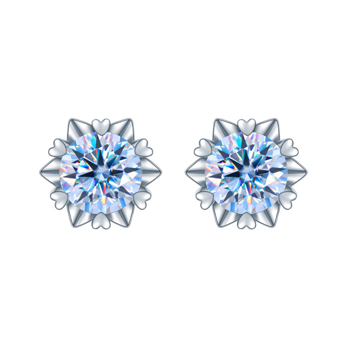 Sterling Silver S925 Snowflake Moissanite Stud Earrings for Women - Niche High-End Luxury Earrings with a Versatile and Elegant Style