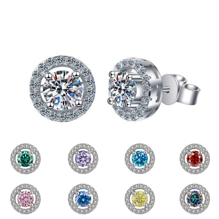 S925 Sterling Silver Micro-set Moissanite Stud Earrings for Women, Round Four-Prong Earrings, Delicate and Petite Openwork
