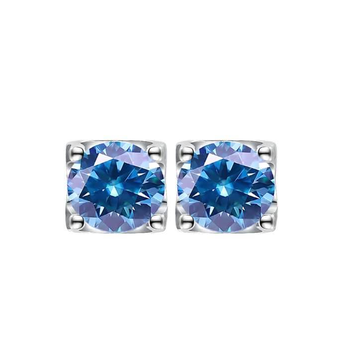 S925 Classic Four-Prong Bull Head Moissanite Stud Earrings - Simple, Elegant, Versatile, Sterling Silver Earrings