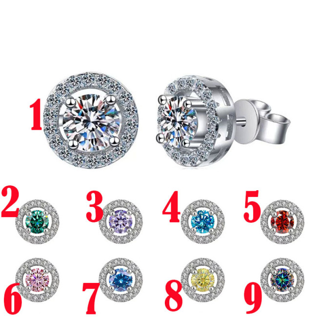 S925 Sterling Silver Micro-set Moissanite Stud Earrings for Women, Round Four-Prong Earrings, Delicate and Petite Openwork