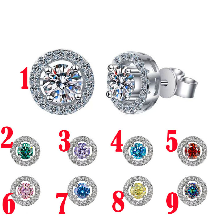 S925 Sterling Silver Micro-set Moissanite Stud Earrings for Women, Round Four-Prong Earrings, Delicate and Petite Openwork