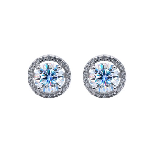 S925 Sterling Silver Micro-set Moissanite Stud Earrings for Women, Round Four-Prong Earrings, Delicate and Petite Openwork