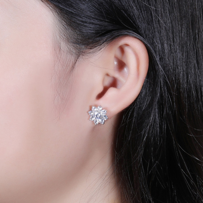 S925 Sterling Silver Moissanite Sunflower Earrings for Women - Stylish, Elegant, Versatile Flower Earrings