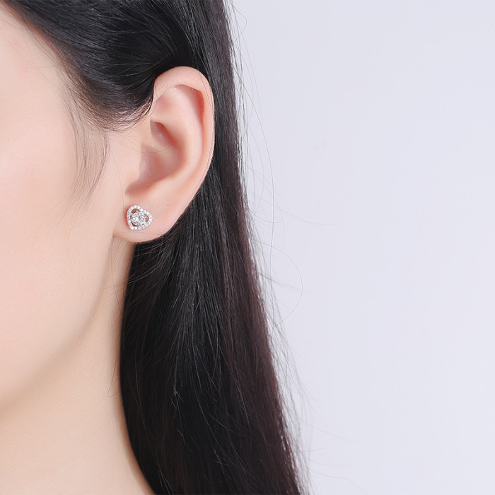 Moissanite Heart Earrings for Women, S925 Sterling Silver Heart-Shaped Earrings, Full Diamond Design, Niche Luxury Starry Night Series